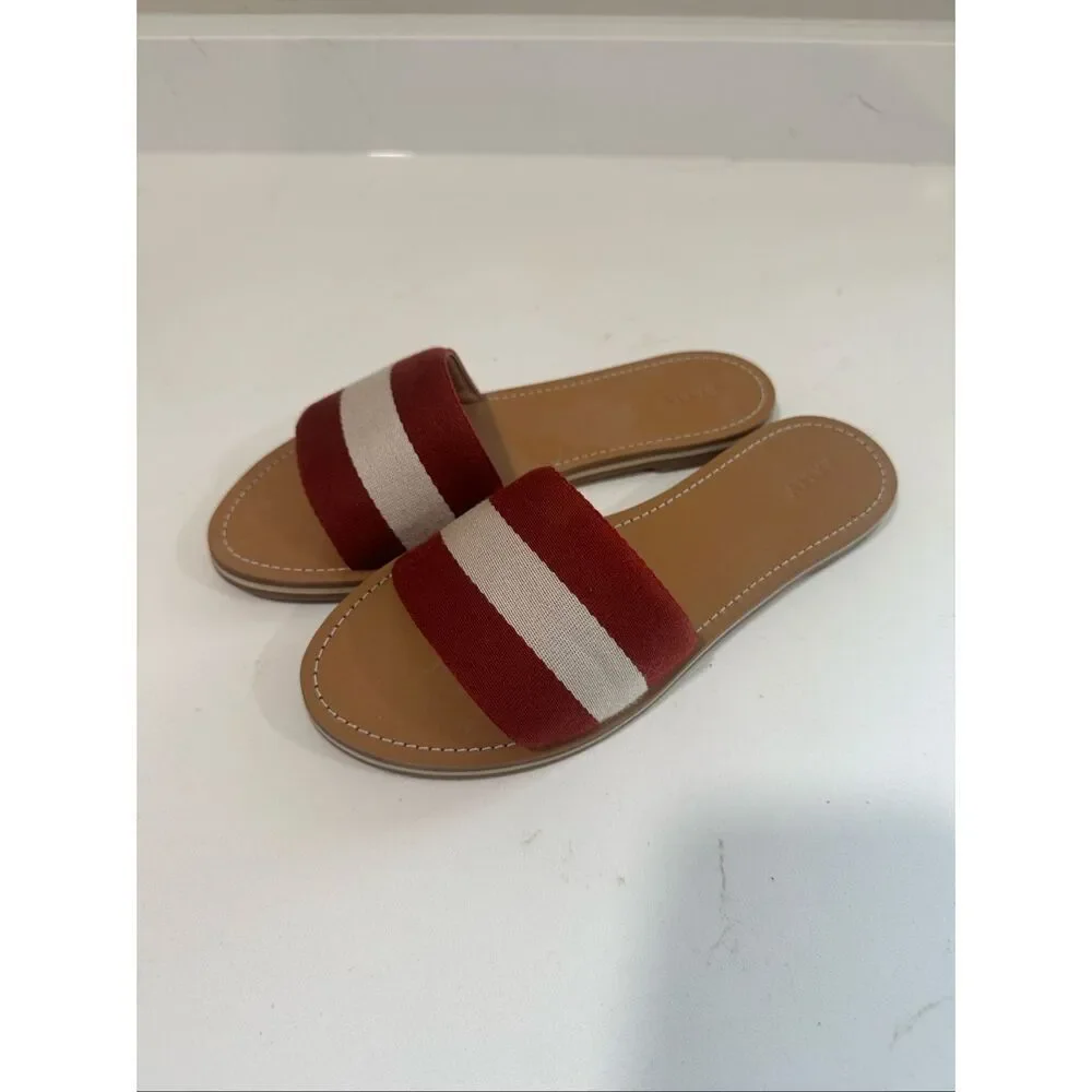 New in Box Bally Red White Canvas Slides Size 10